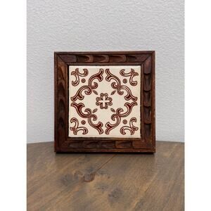 Vintage 70's Mexican Tile in Hand-Carved Wood Frame